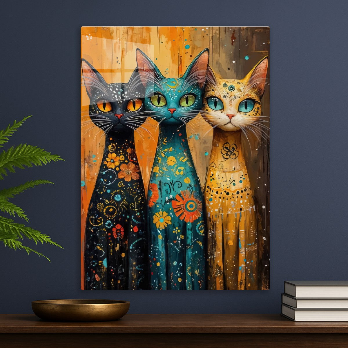 painting of three cats