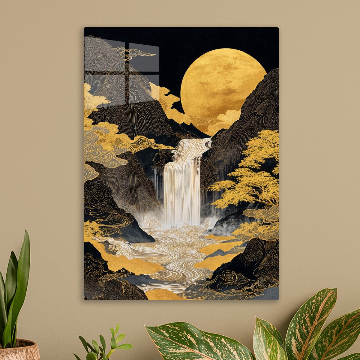 Golden Cascade Under Moonlight