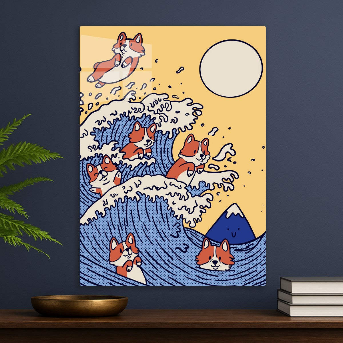 Corgis in The Great Wave