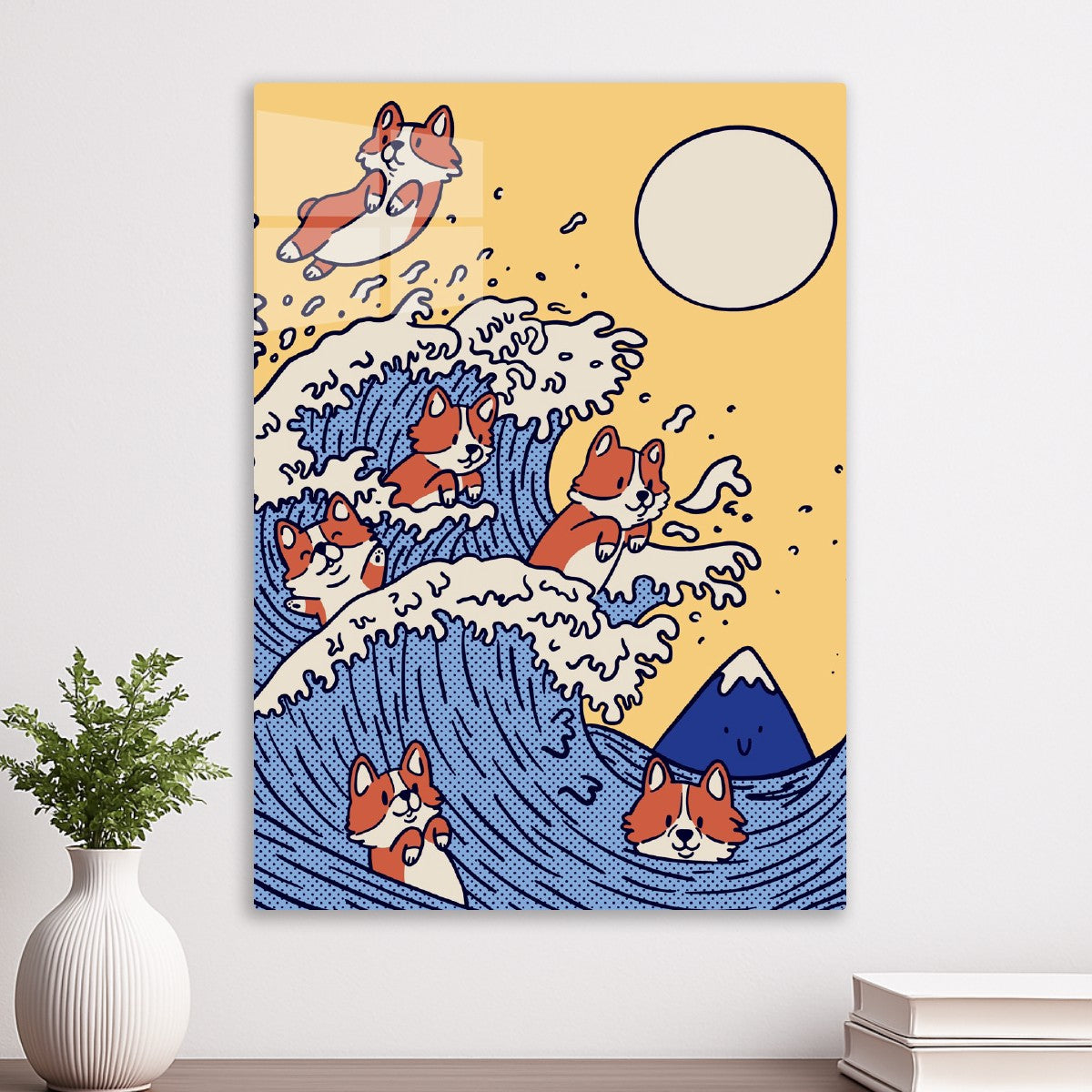 Corgis in The Great Wave