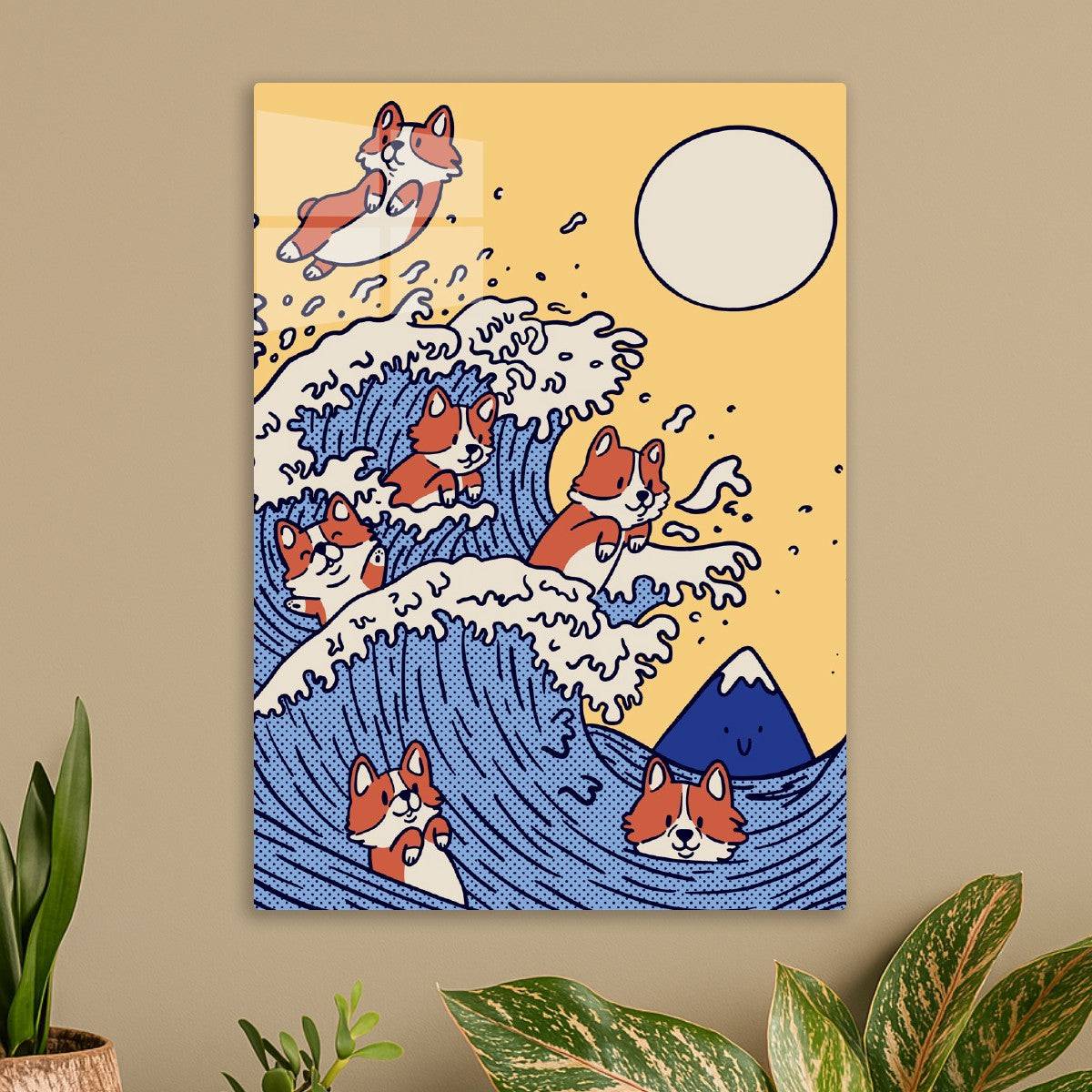 Corgis in The Great Wave