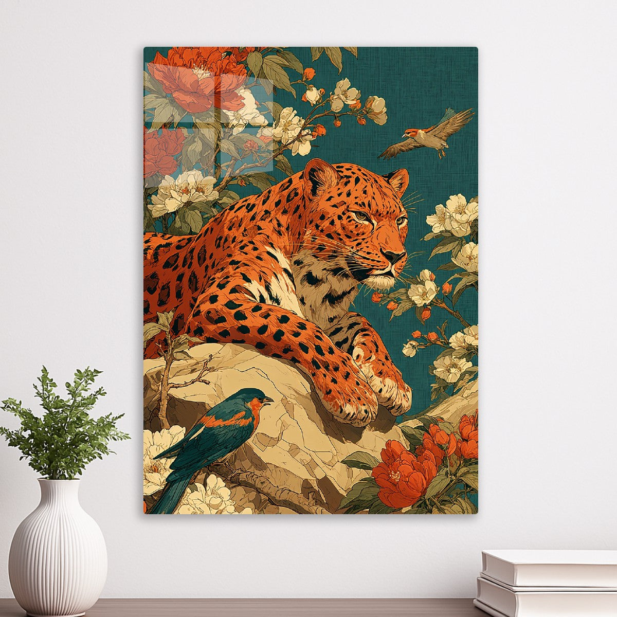Regal Leopard Among Blossoms
