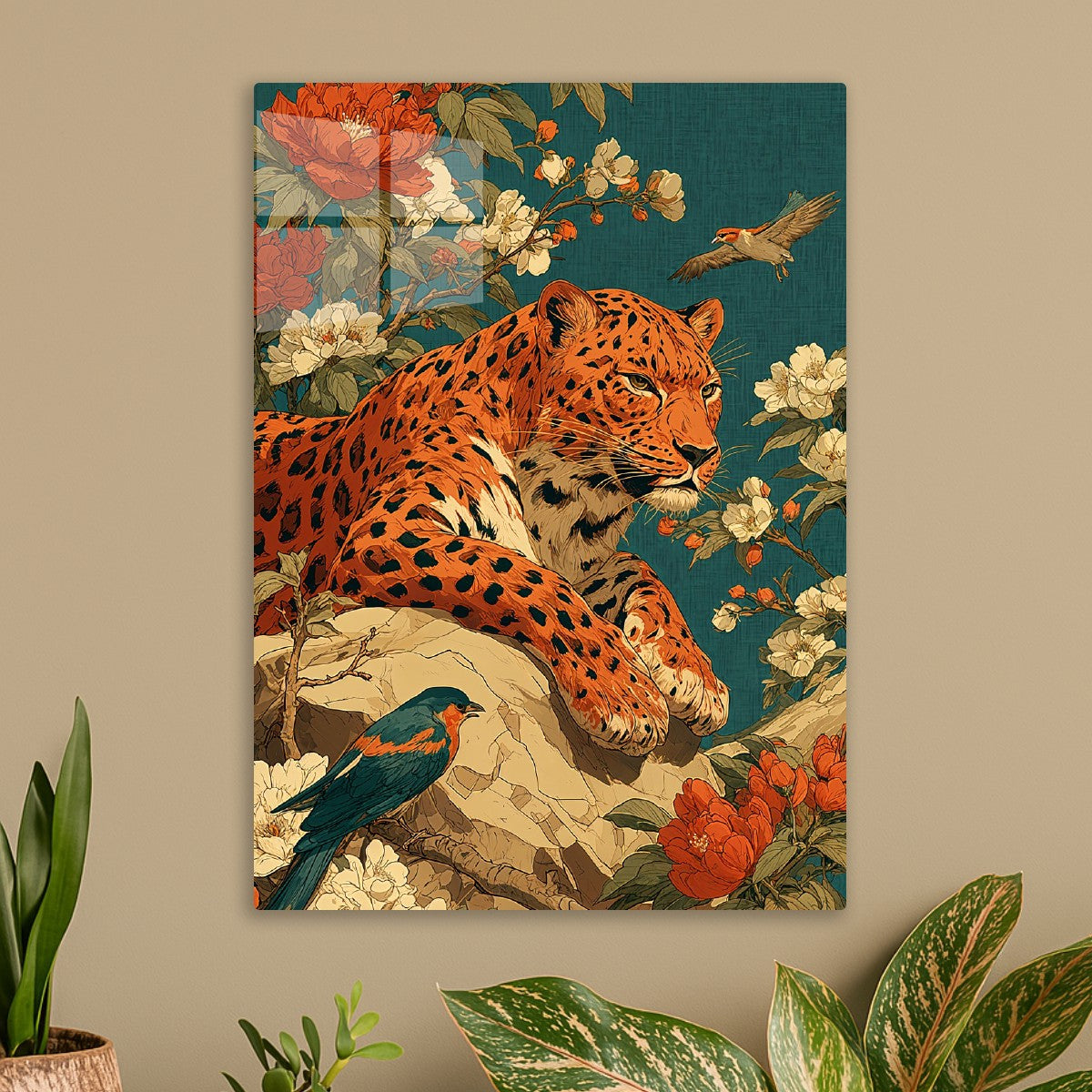 Regal Leopard Among Blossoms