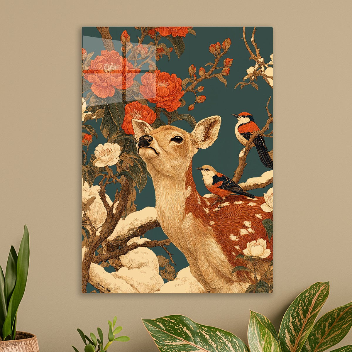 Deer & Birds in Blossom Forest