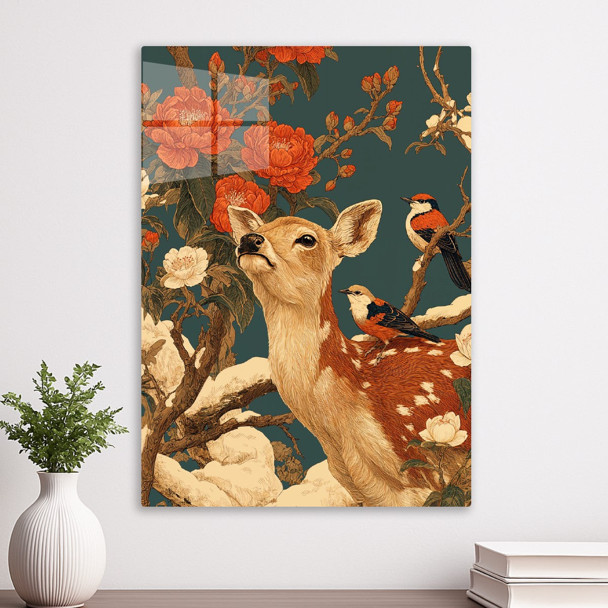 Deer & Birds in Blossom Forest