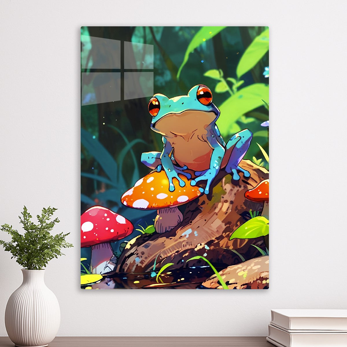 Frog on Rock and Mushroom