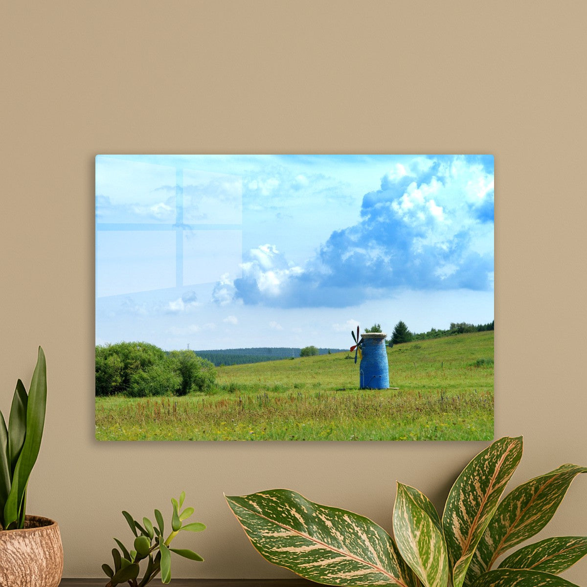 Blue Windmill Landscape Art