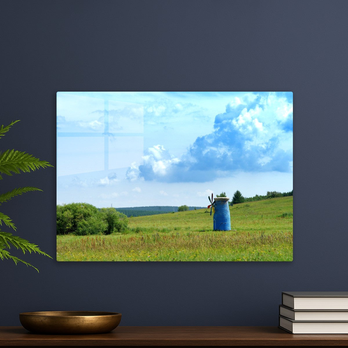Blue Windmill Landscape Art