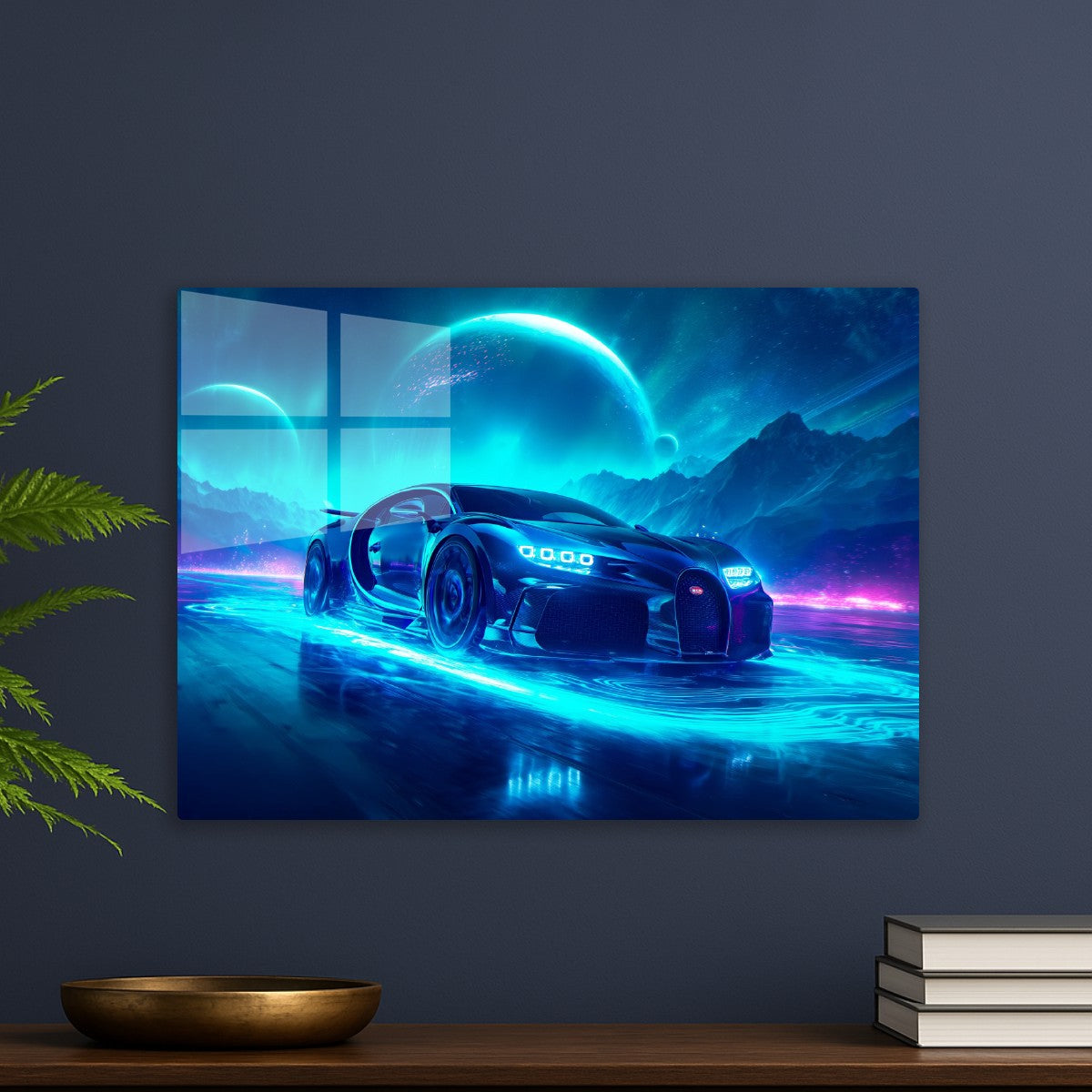 Blue Bugatti with Neons