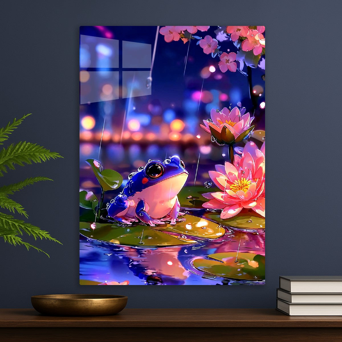 Rainy Night Frog on Lily Pond