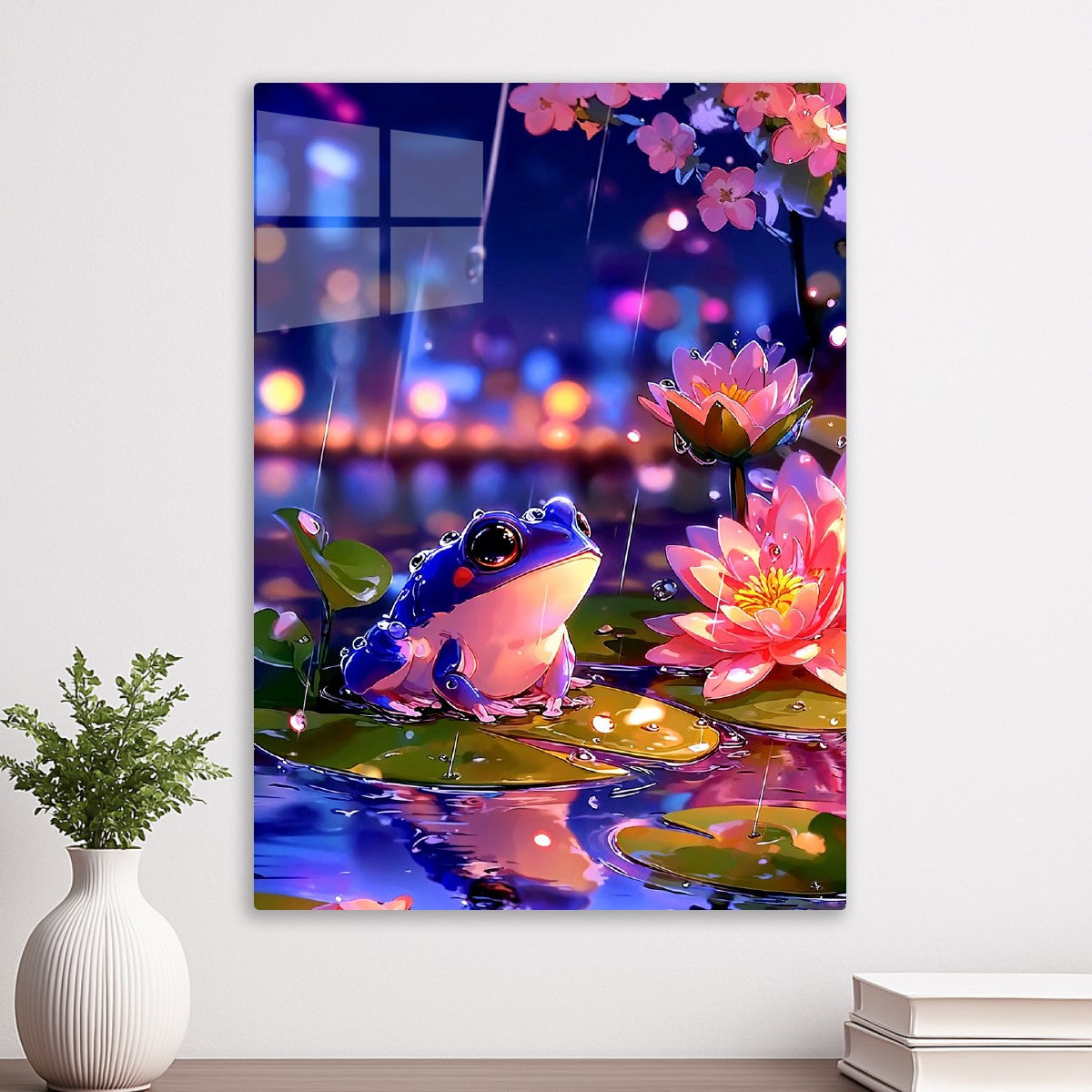 Rainy Night Frog on Lily Pond