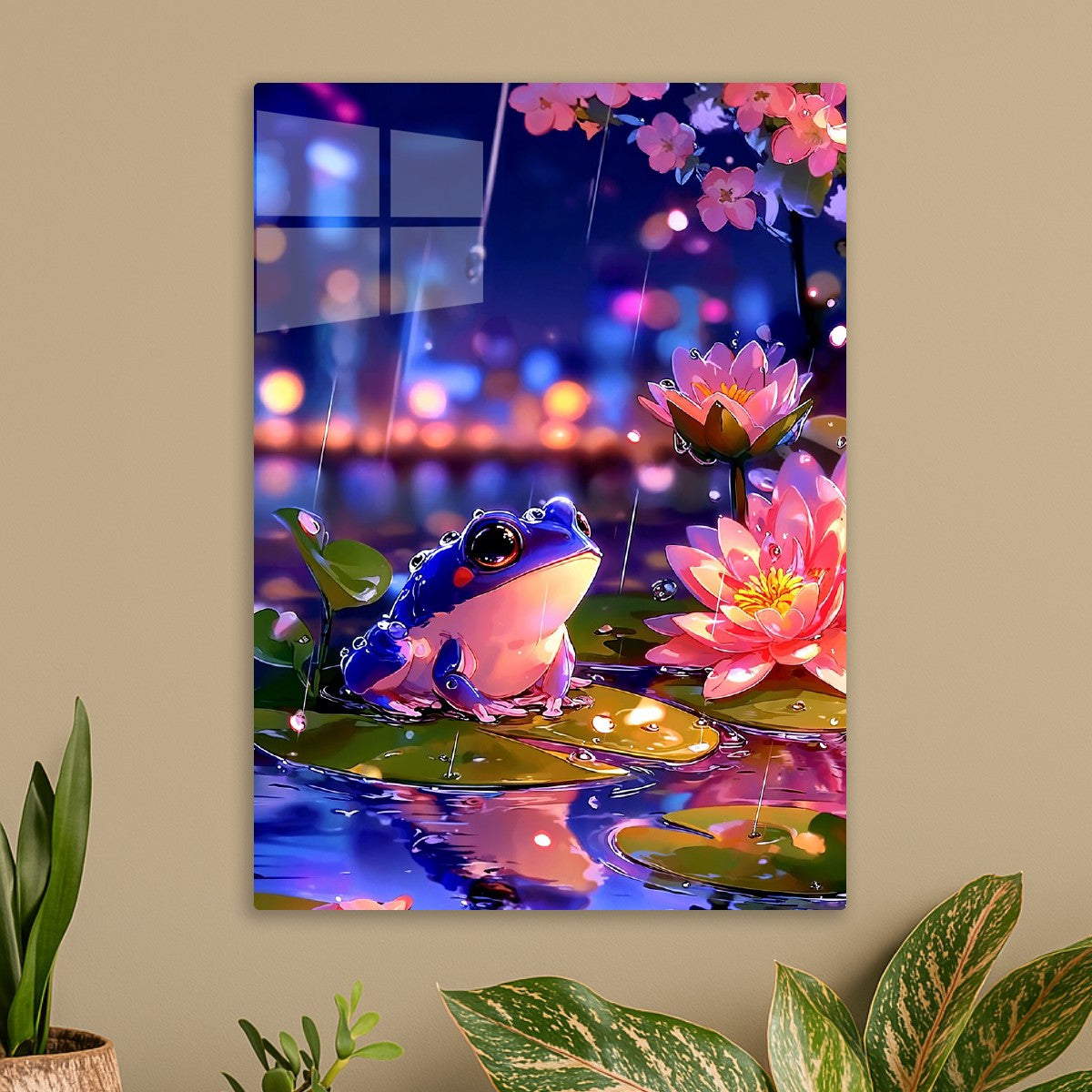 Rainy Night Frog on Lily Pond