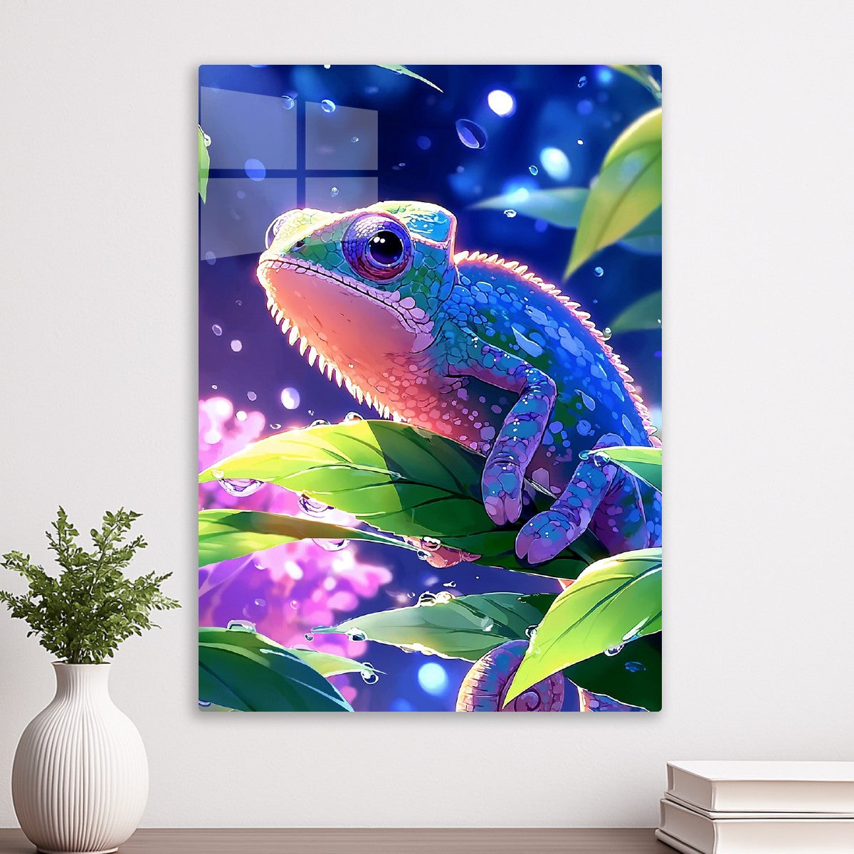 Chameleon Among Sakura Leaves