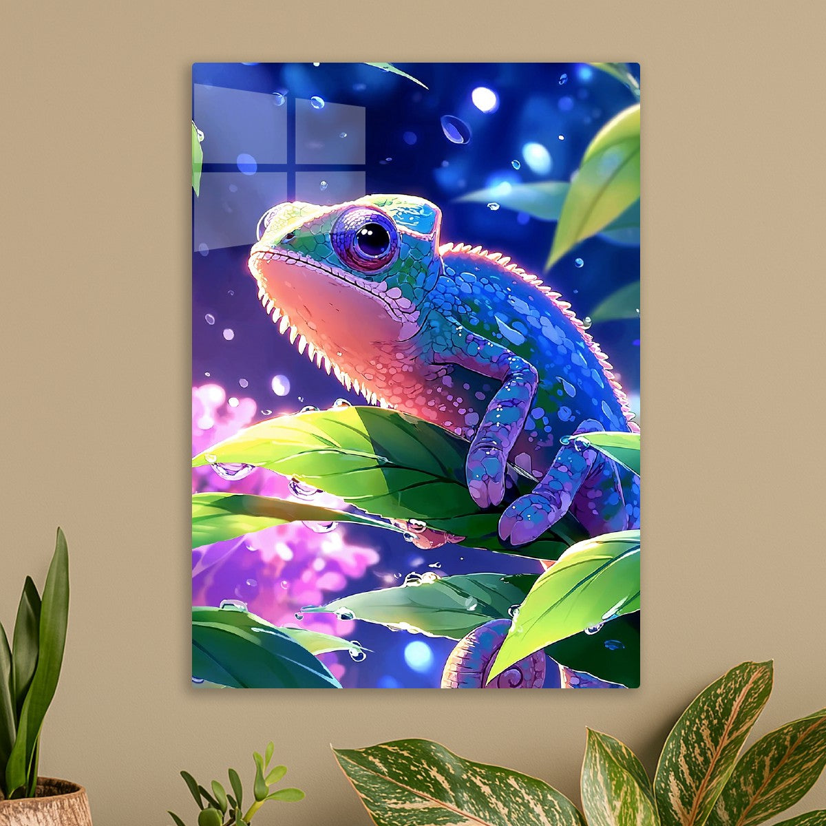 Chameleon Among Sakura Leaves
