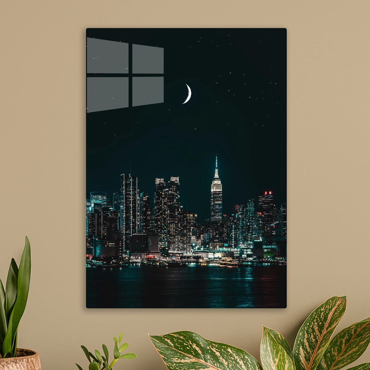 Starry Night City under moon