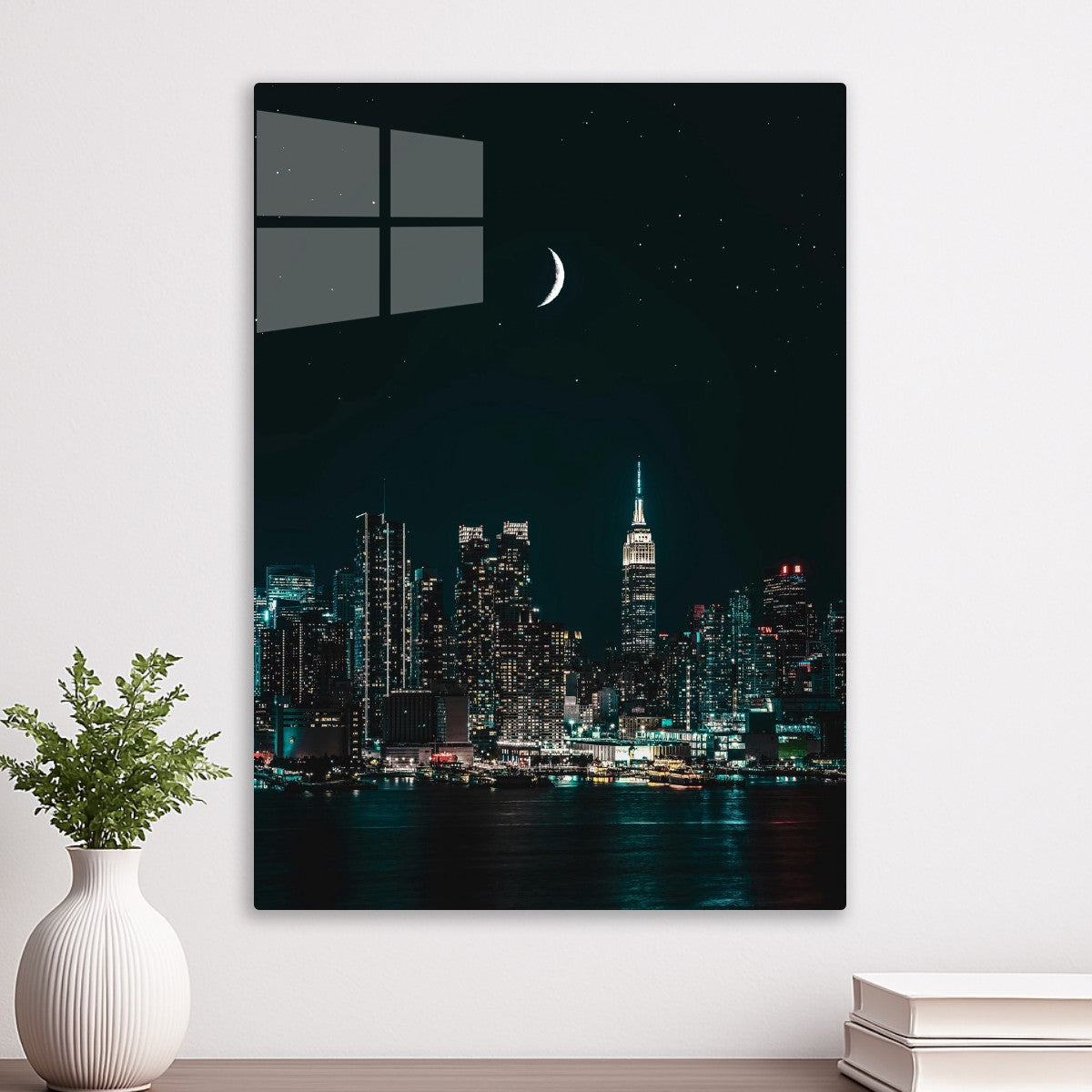 Starry Night City under moon