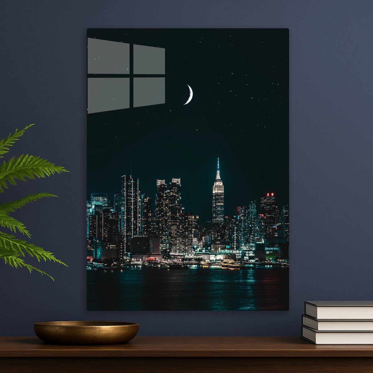 Starry Night City under moon