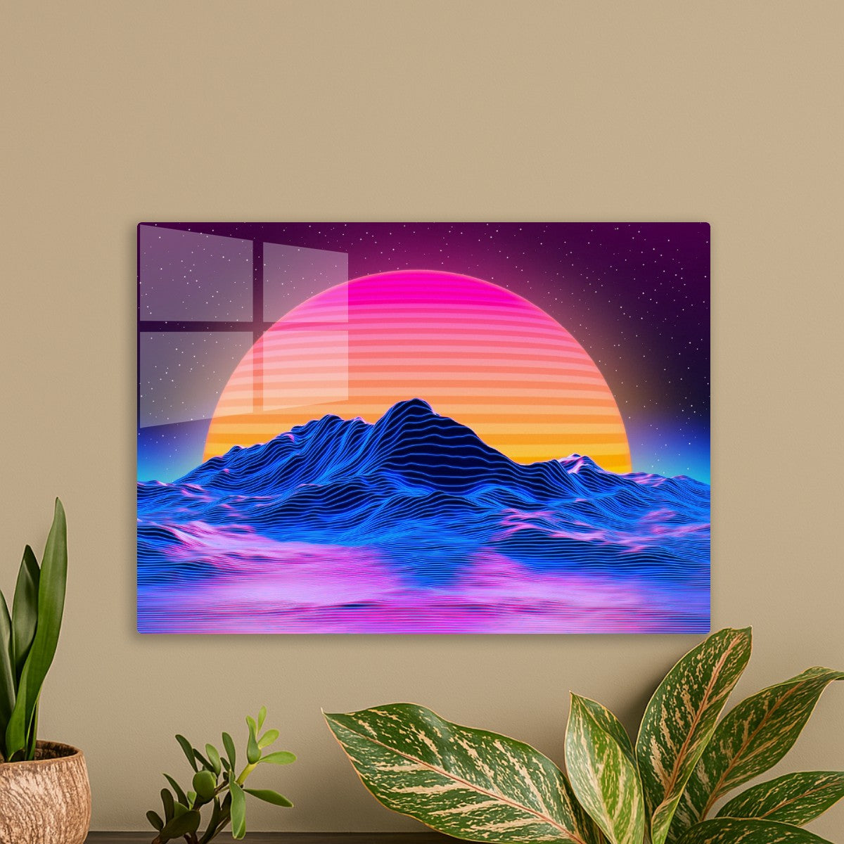 Retrowave mountains and stars