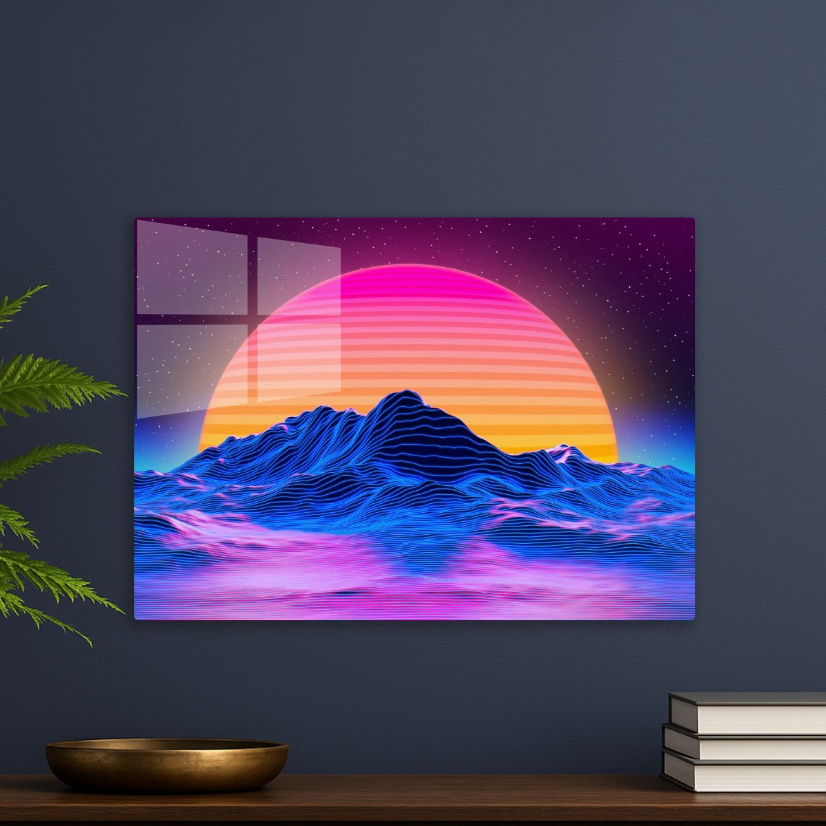 Retrowave mountains and stars