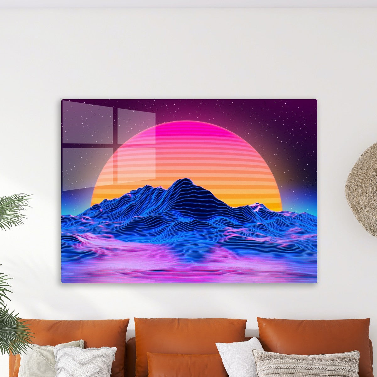 Retrowave mountains and stars
