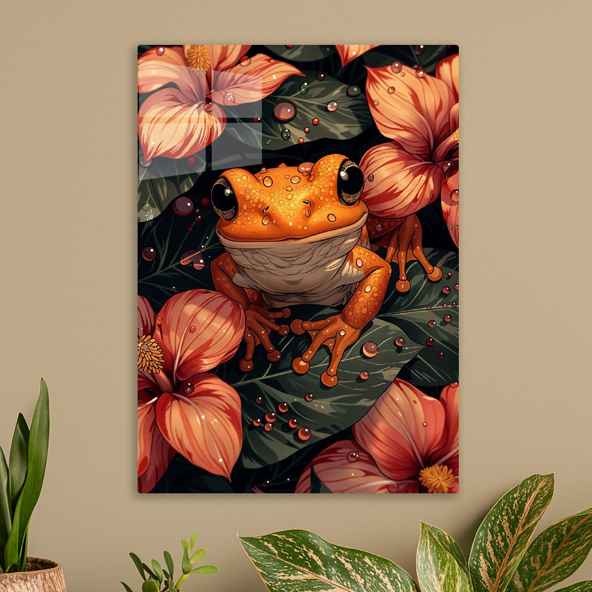 Golden Frog Among Hibiscus