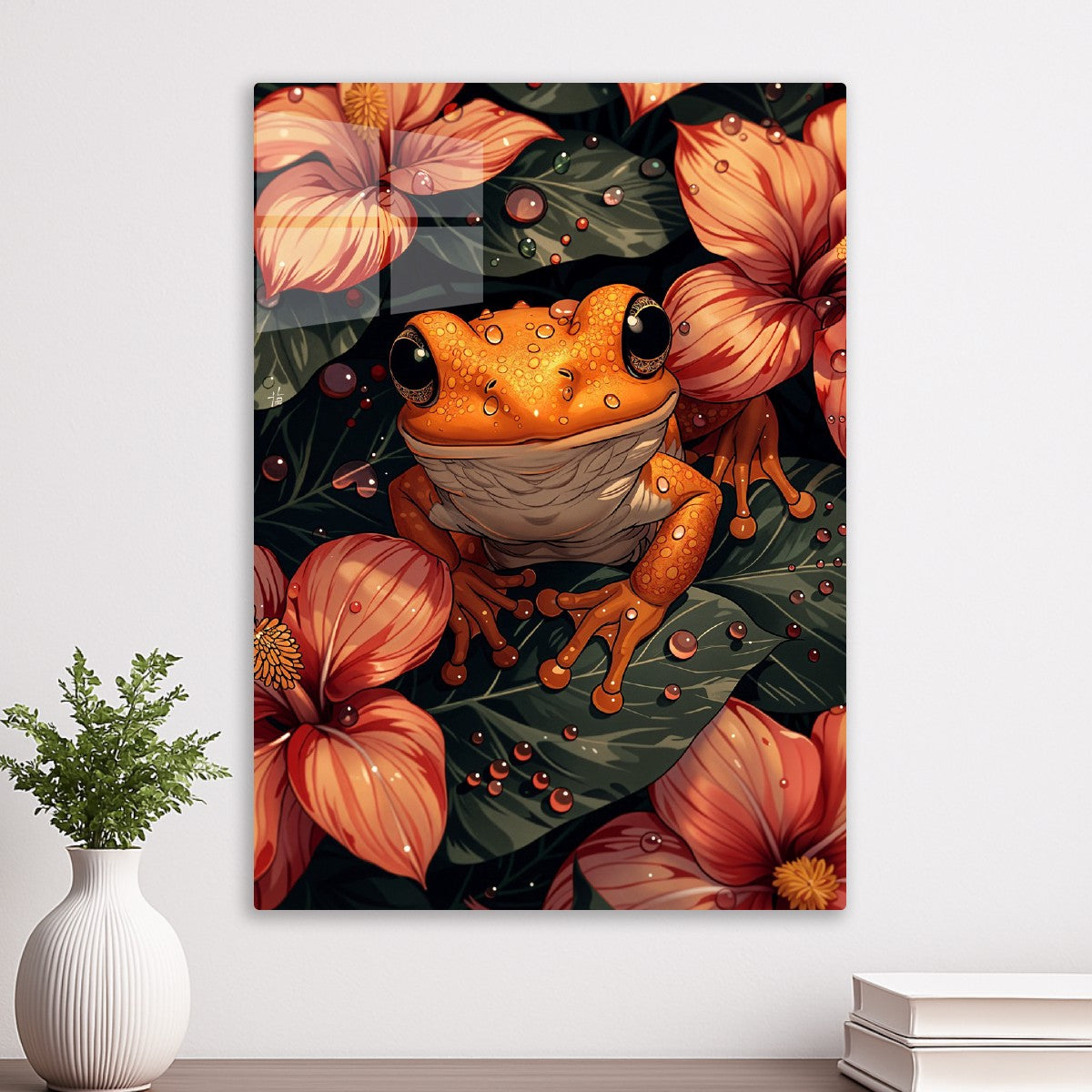 Golden Frog Among Hibiscus