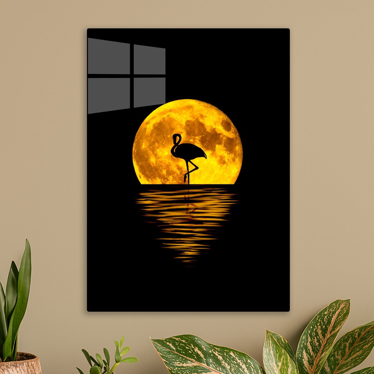 Flamingo moon silhouette