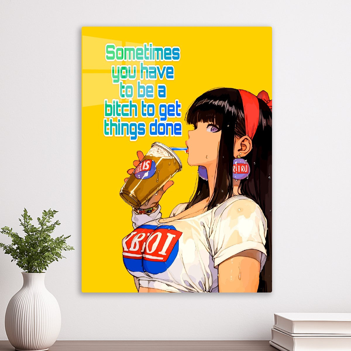 Red hairband girl with a soda drink