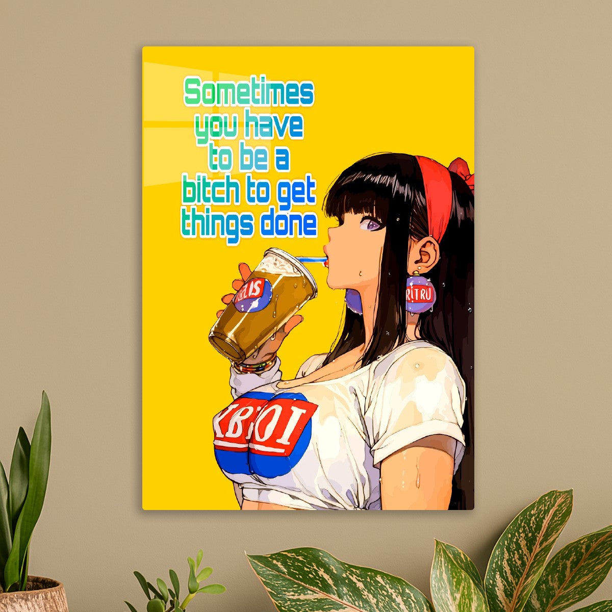 Red hairband girl with a soda drink