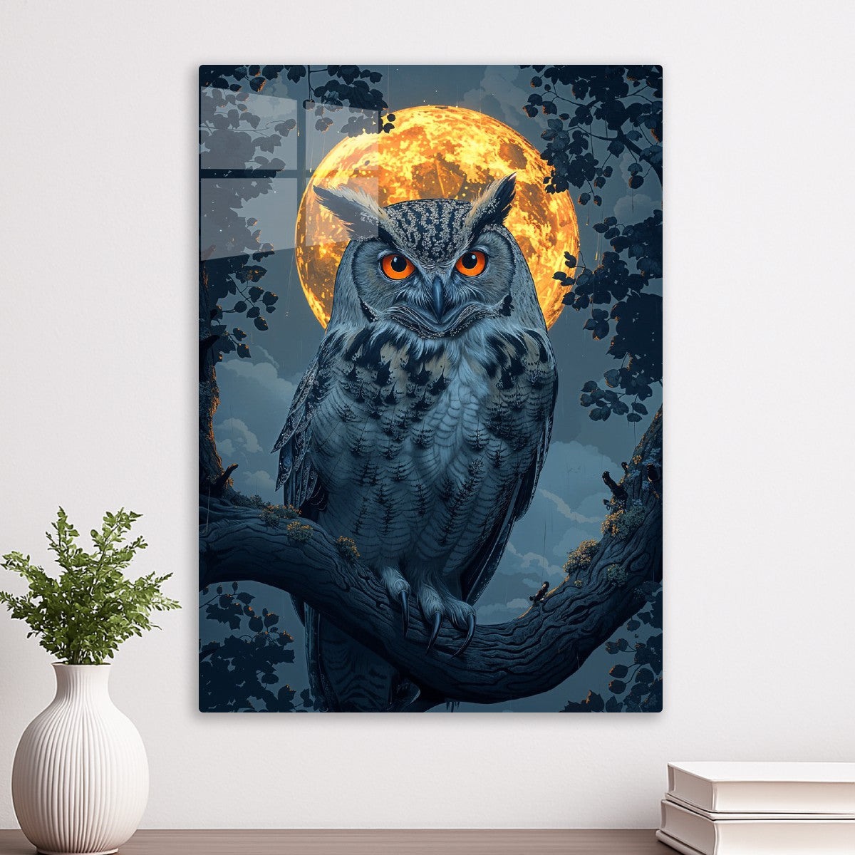 Mystic Owl Under Full Moon