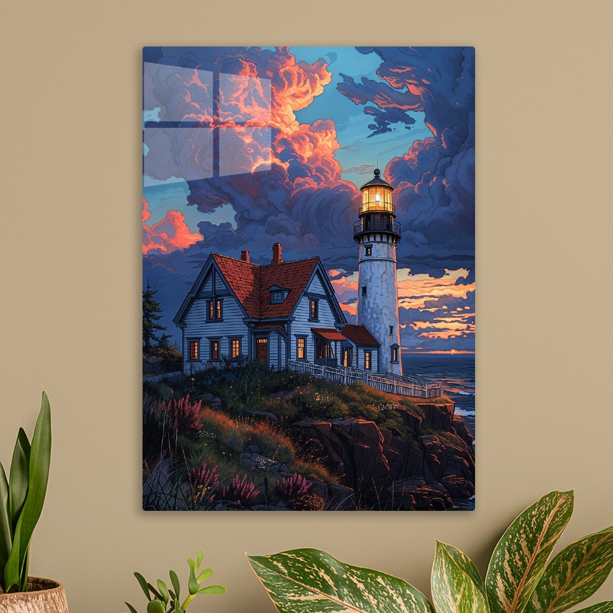 Lighthouse Amid Glowing Clouds