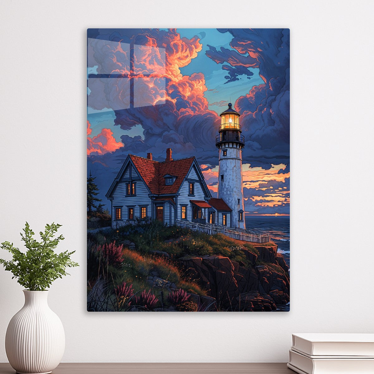 Lighthouse Amid Glowing Clouds