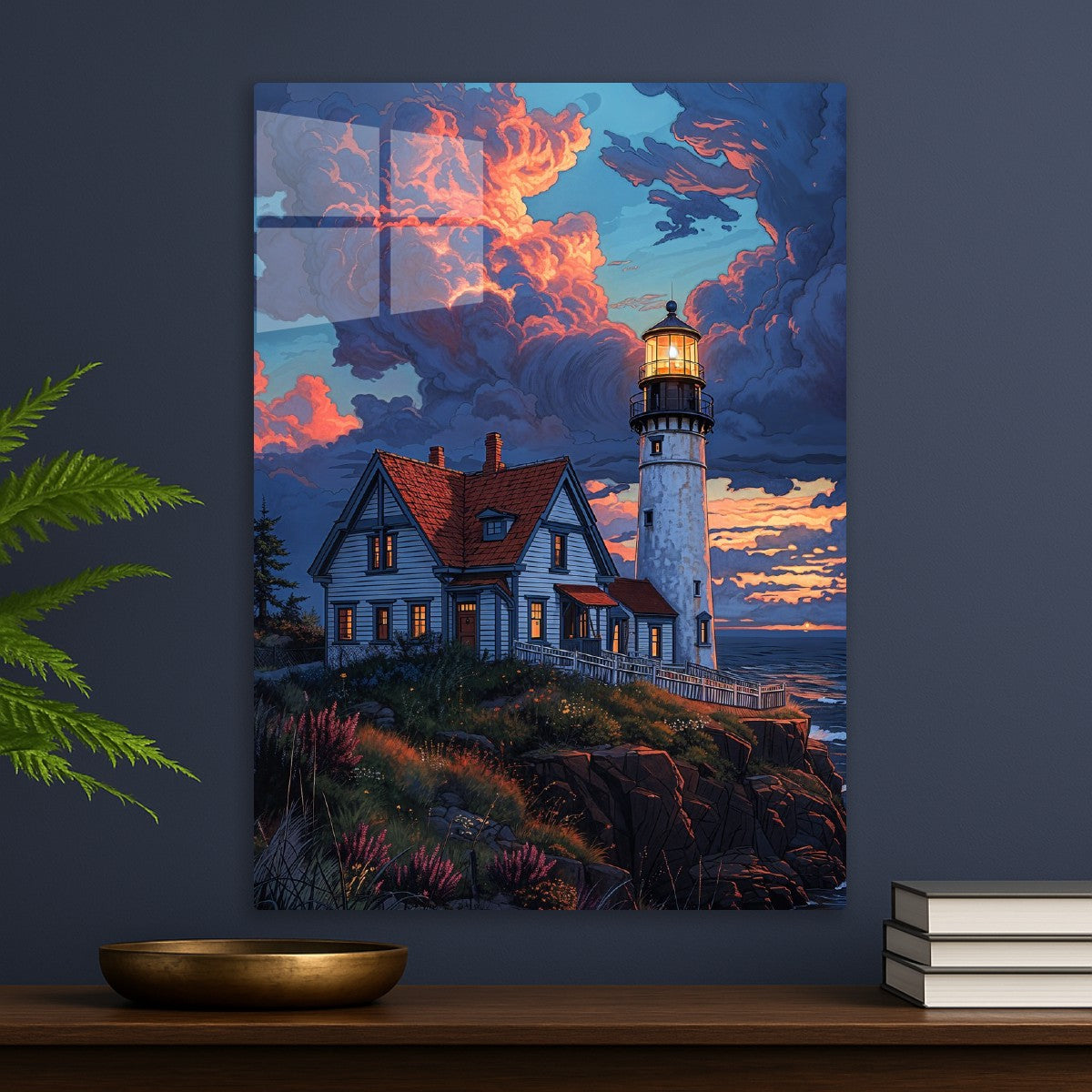Lighthouse Amid Glowing Clouds