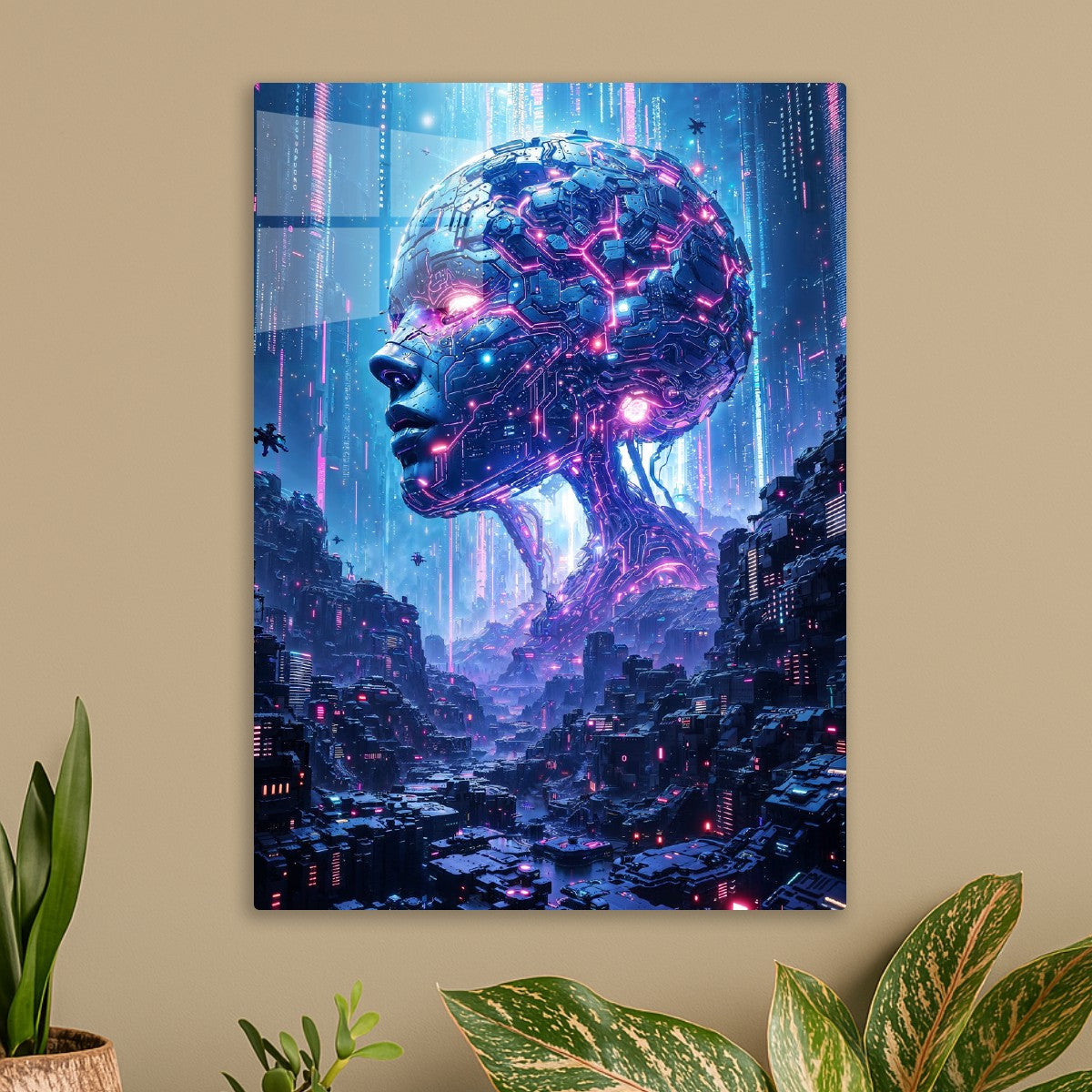 AI Colossus Over Neon City