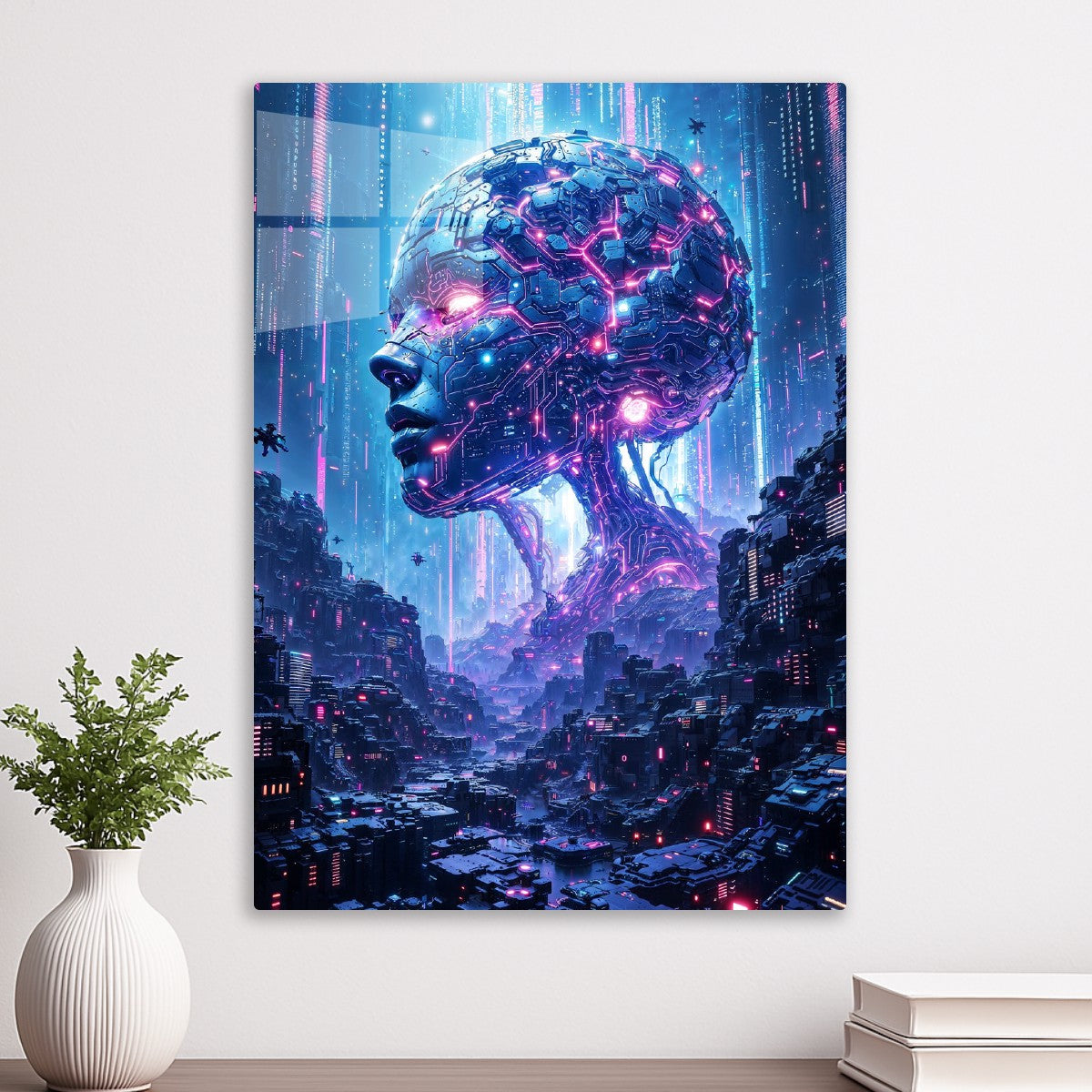 AI Colossus Over Neon City