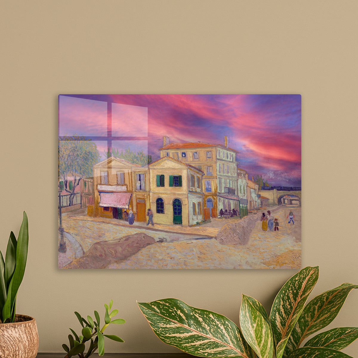 The yellow house sunset
