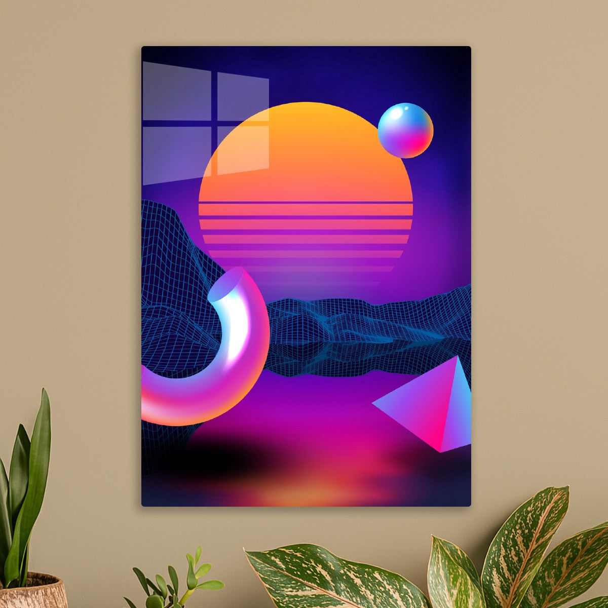 Neon sunset, geometric figures
