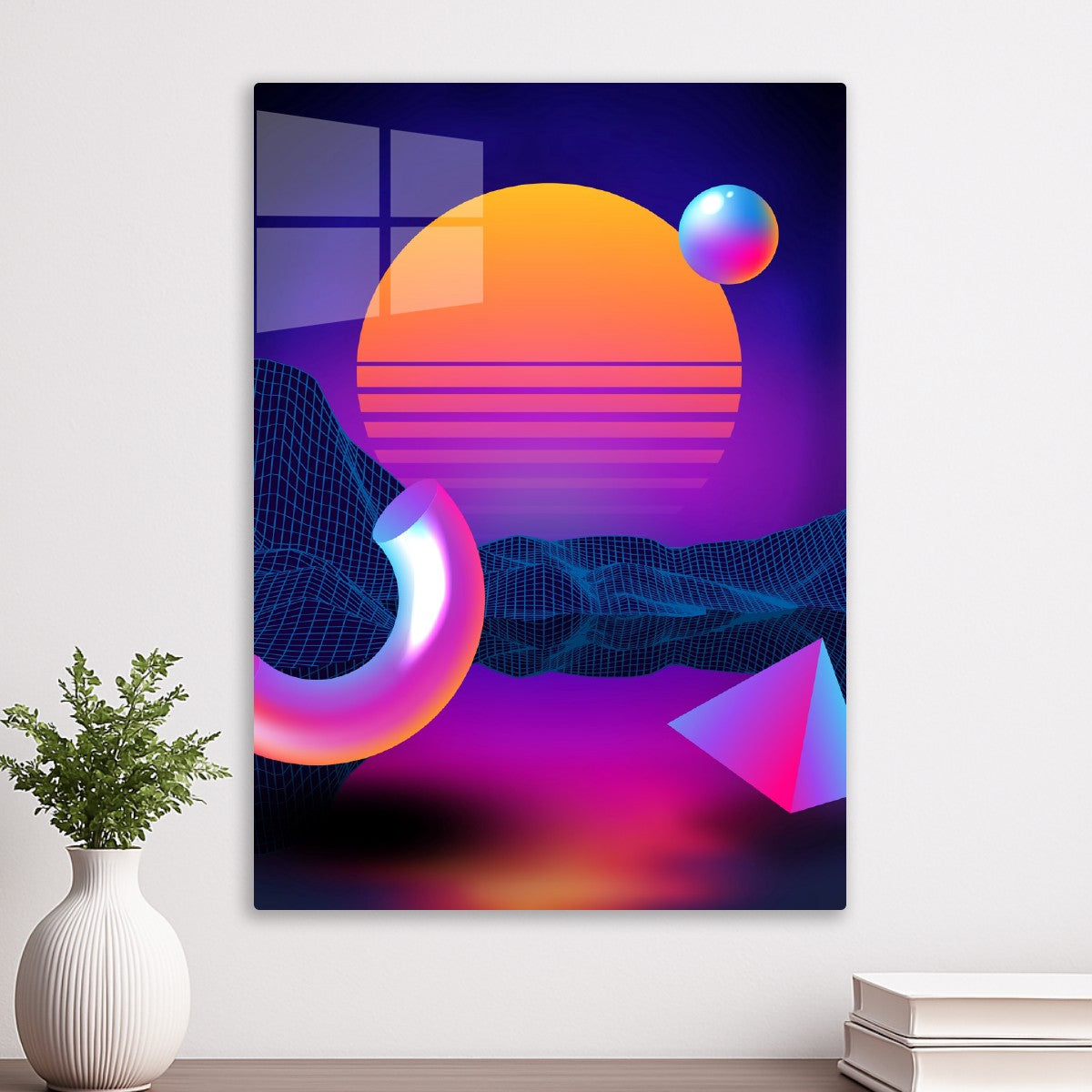 Neon sunset, geometric figures