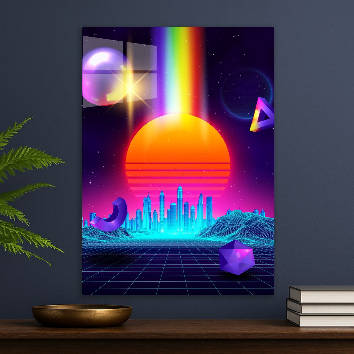 Neon sunset, city and sphere