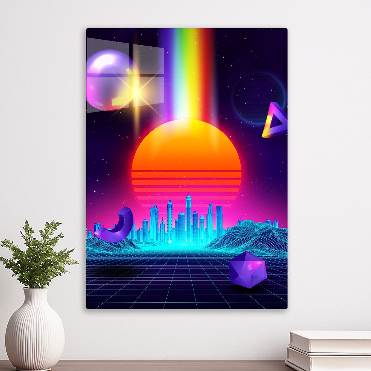 Neon sunset, city and sphere