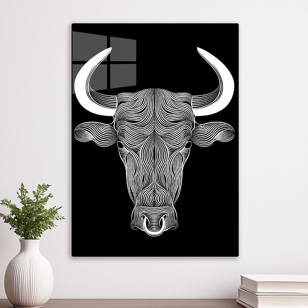 Bull Head with Horns Line Art