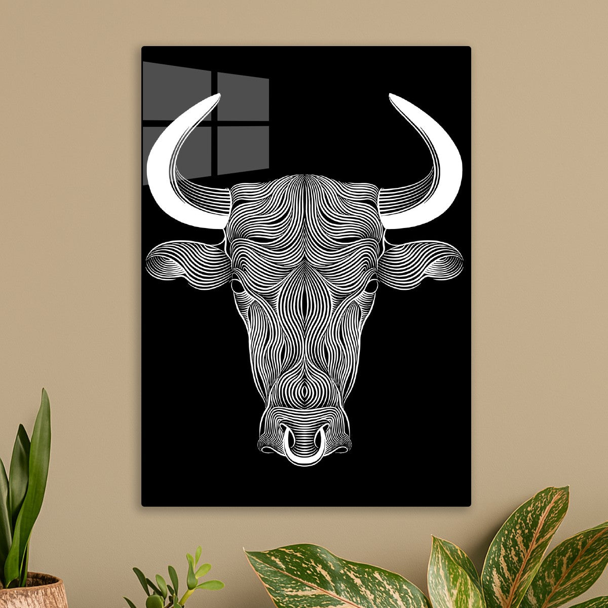 Bull Head with Horns Line Art