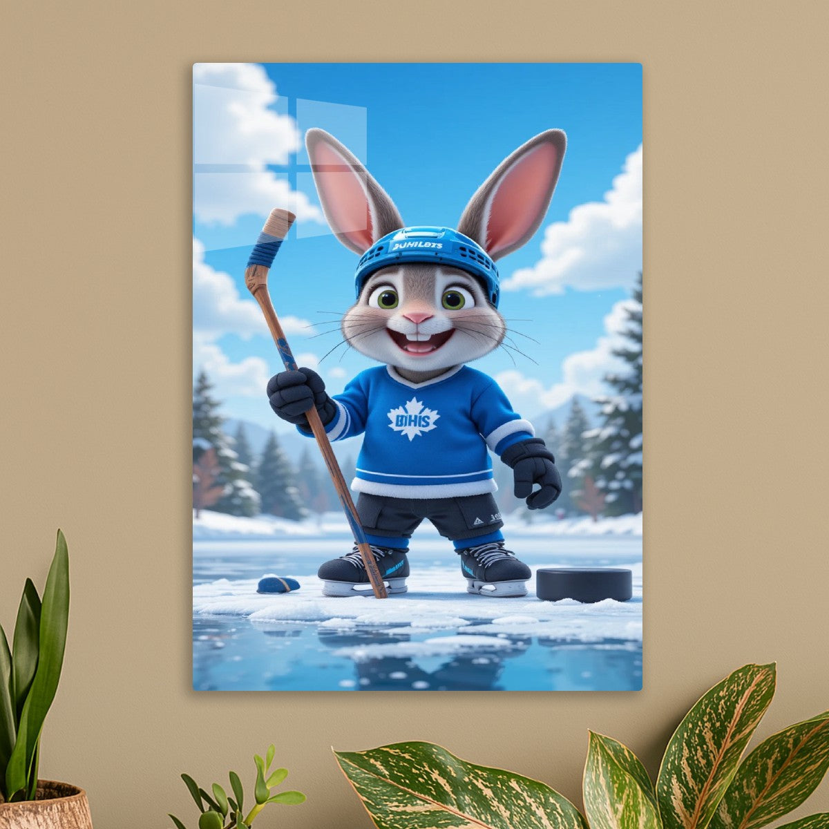 Cartoon Rabbit in Hockey Gear