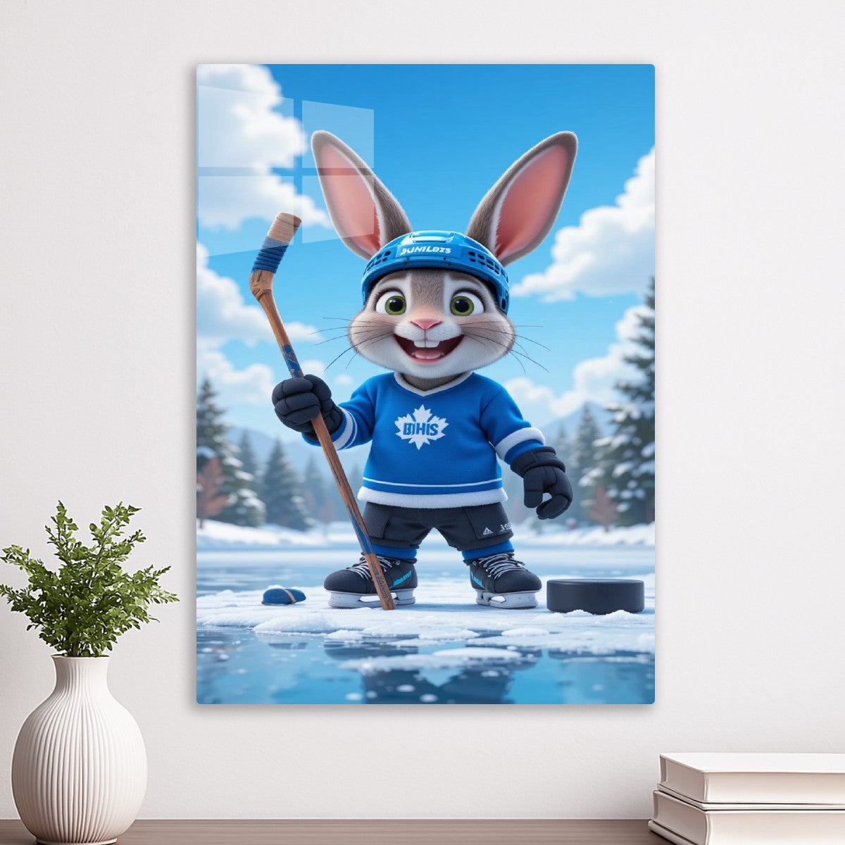 Cartoon Rabbit in Hockey Gear