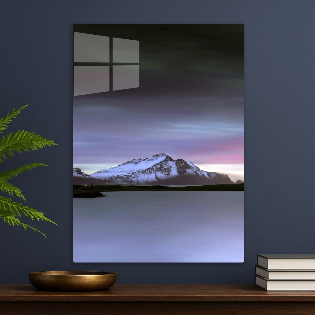 Snowy mountain with purple sky