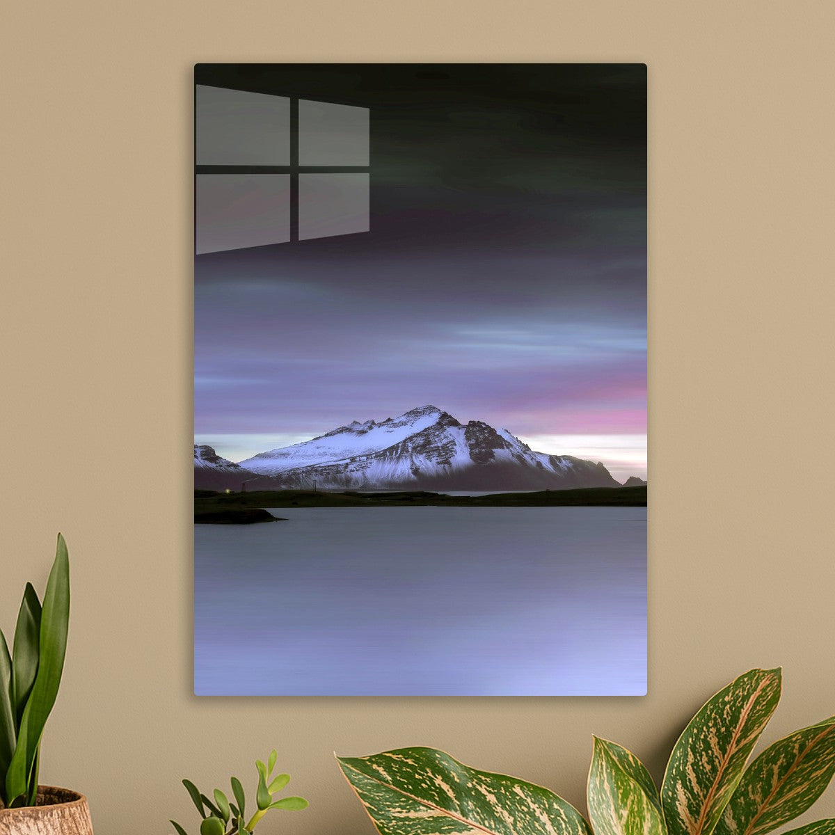 Snowy mountain with purple sky
