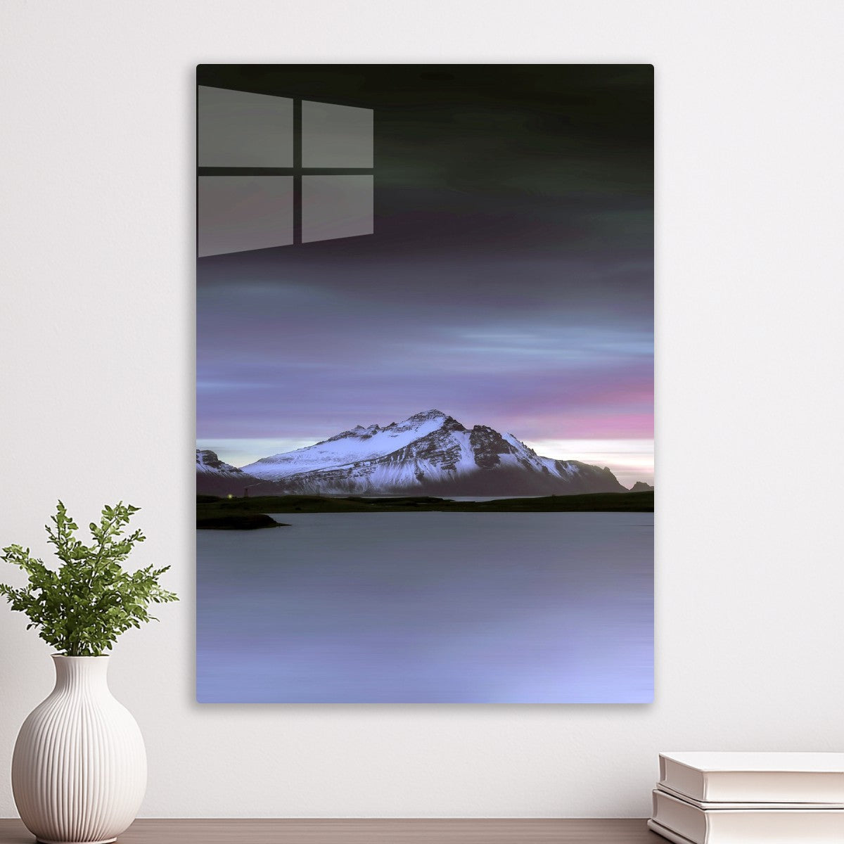 Snowy mountain with purple sky