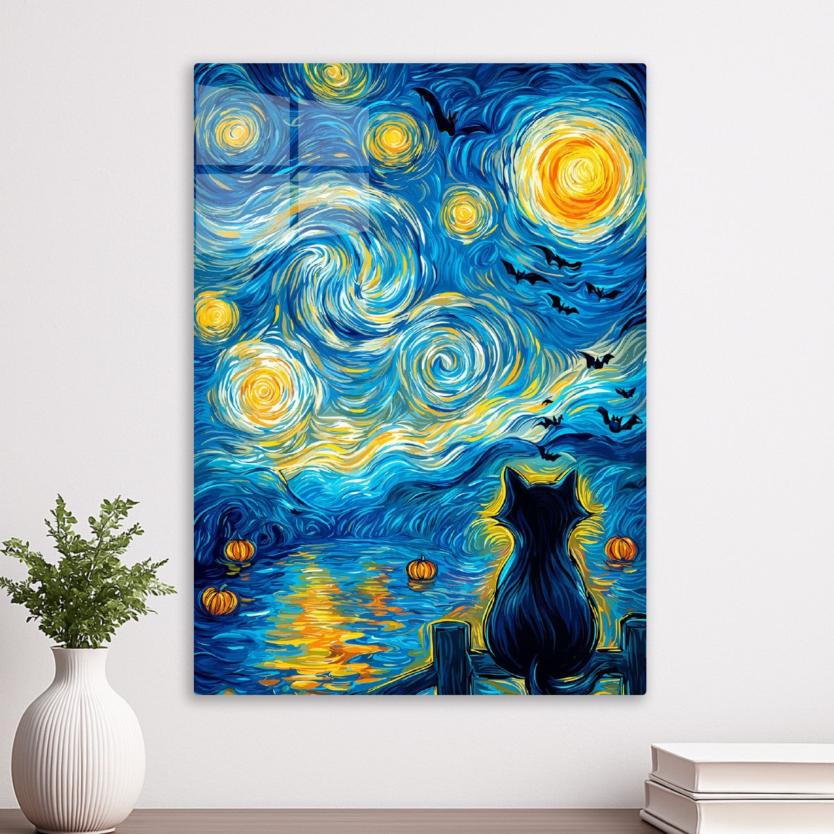 Black Cat & Swirling Bats