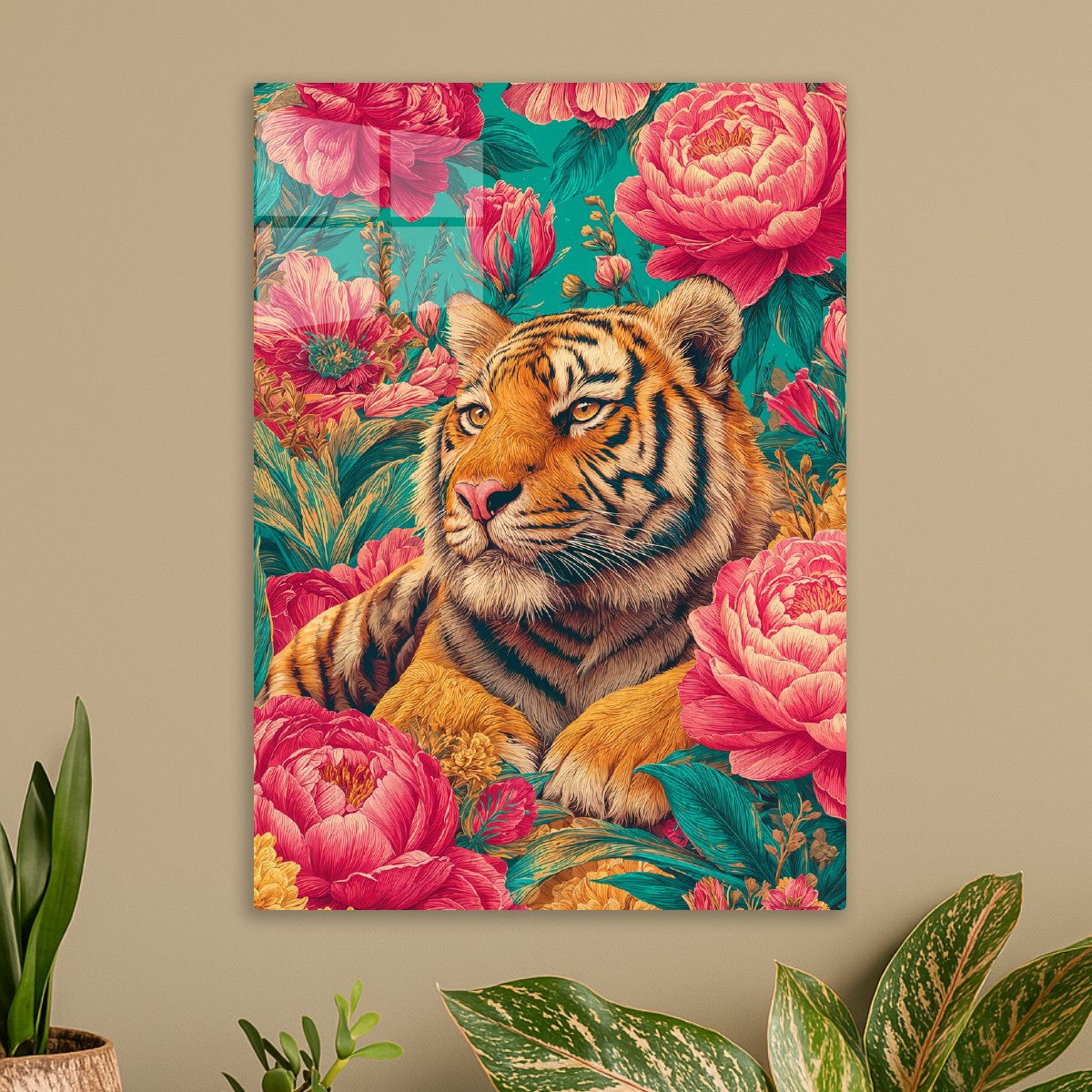 Tiger Among Blush Blooms