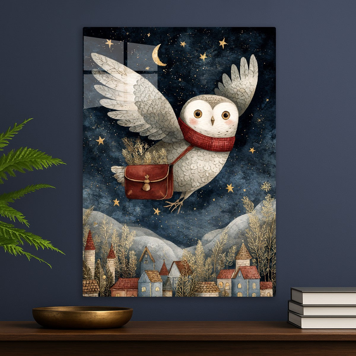 Owl Over Starry Village